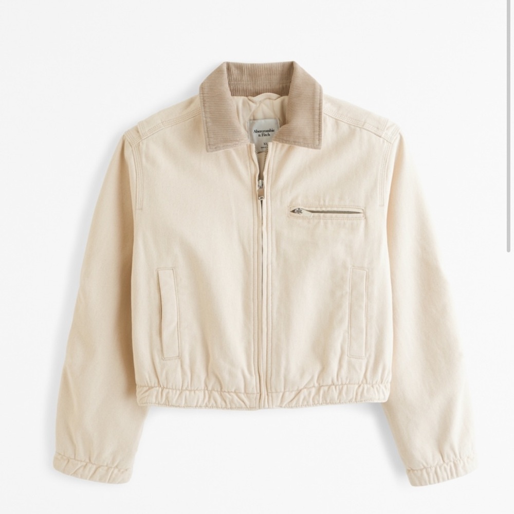 ABERCROMBIE CROPPED TWILL WORKWEAR JACKET ECRU BARN JACKET